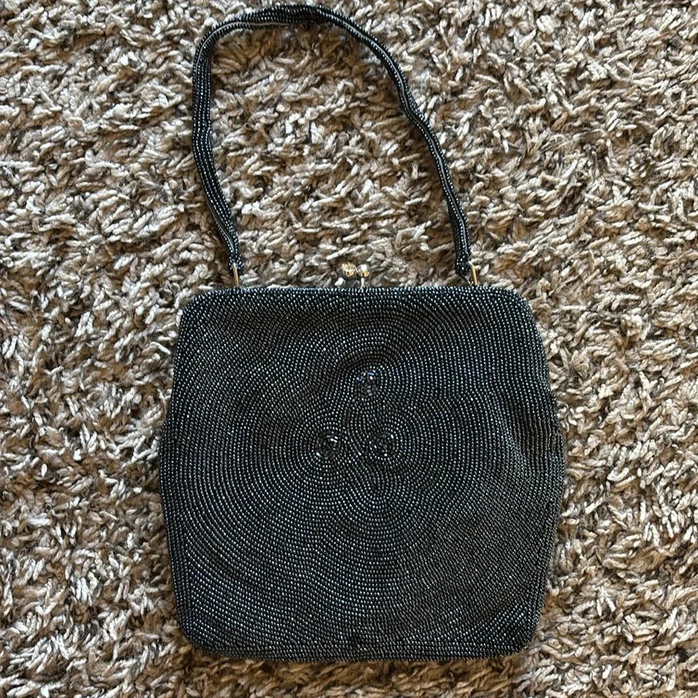 Vintage Debbie‎ 60s Bag Black Hand Made Beaded  Purse Elegant Black